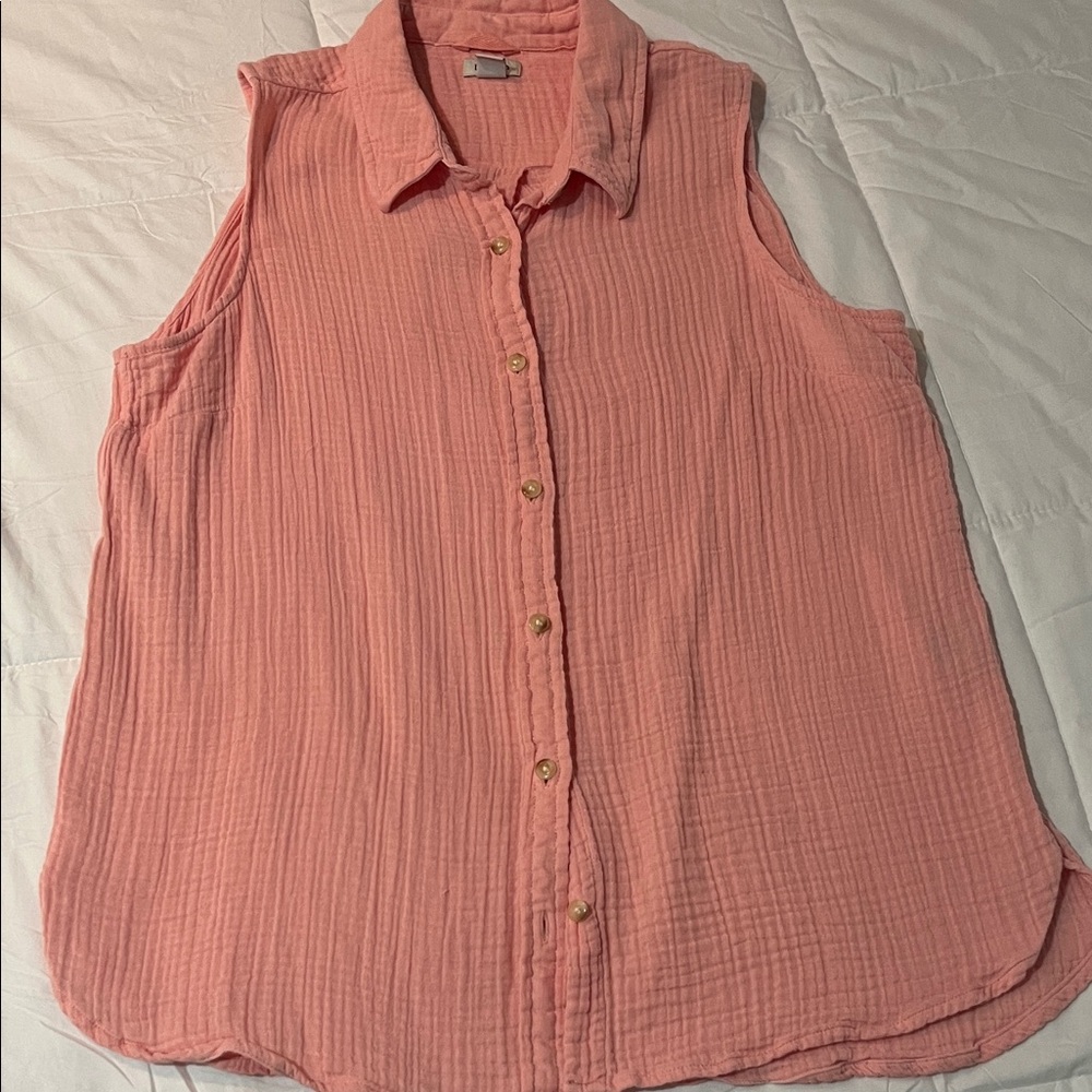 L.L. Bean Coral Sleeveless Button-Down Shirt